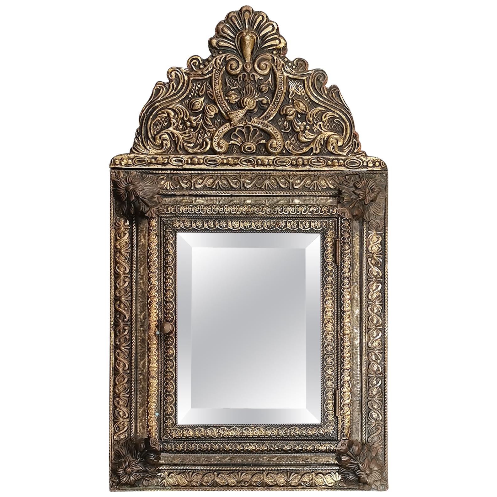 Dutch Brass Framed Mirror Cabinet For Sale