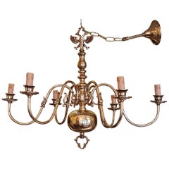 Dutch Brass Six Branch Chandelier