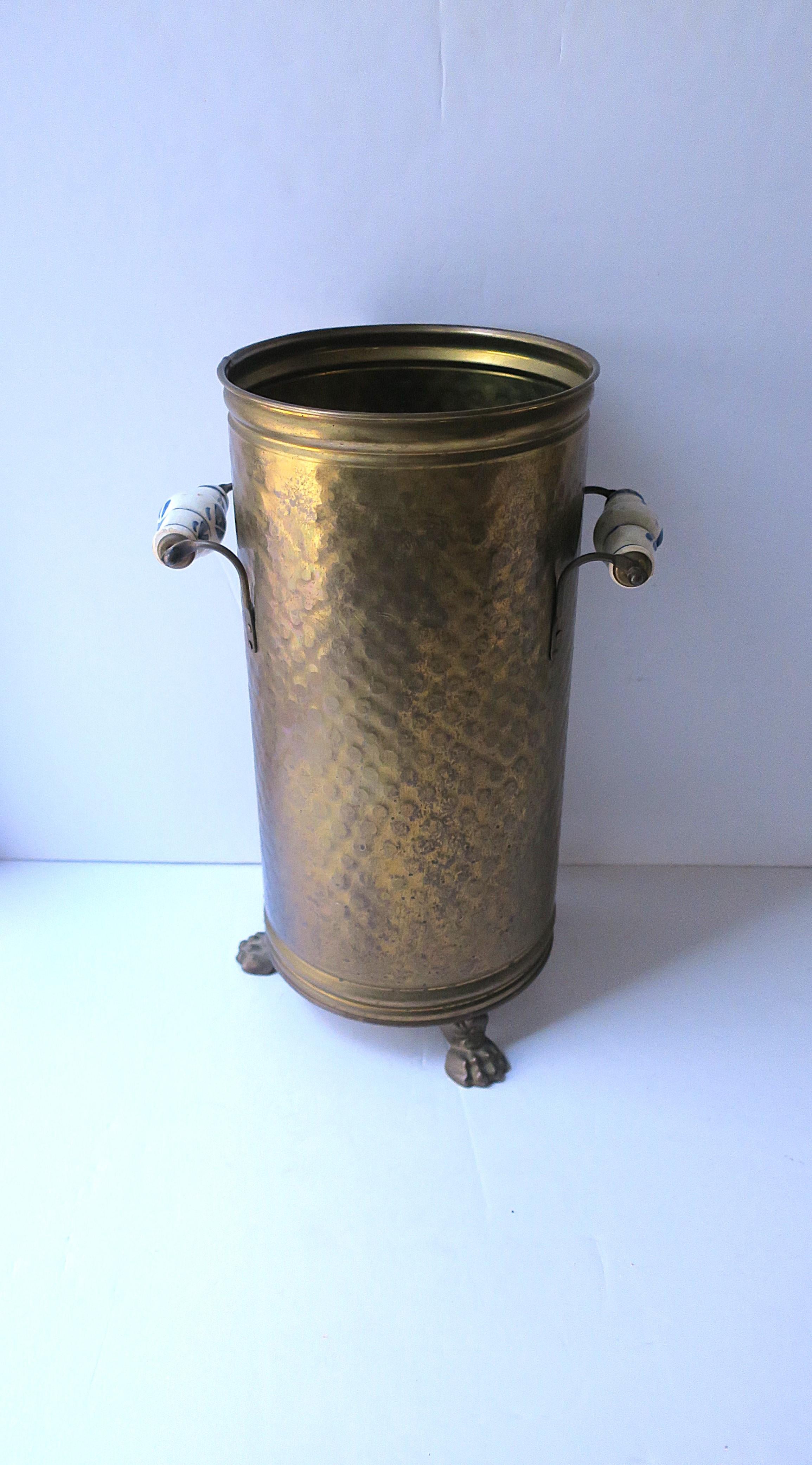 20th Century Dutch Brass Umbrella Stand with Lion Paw Feet For Sale