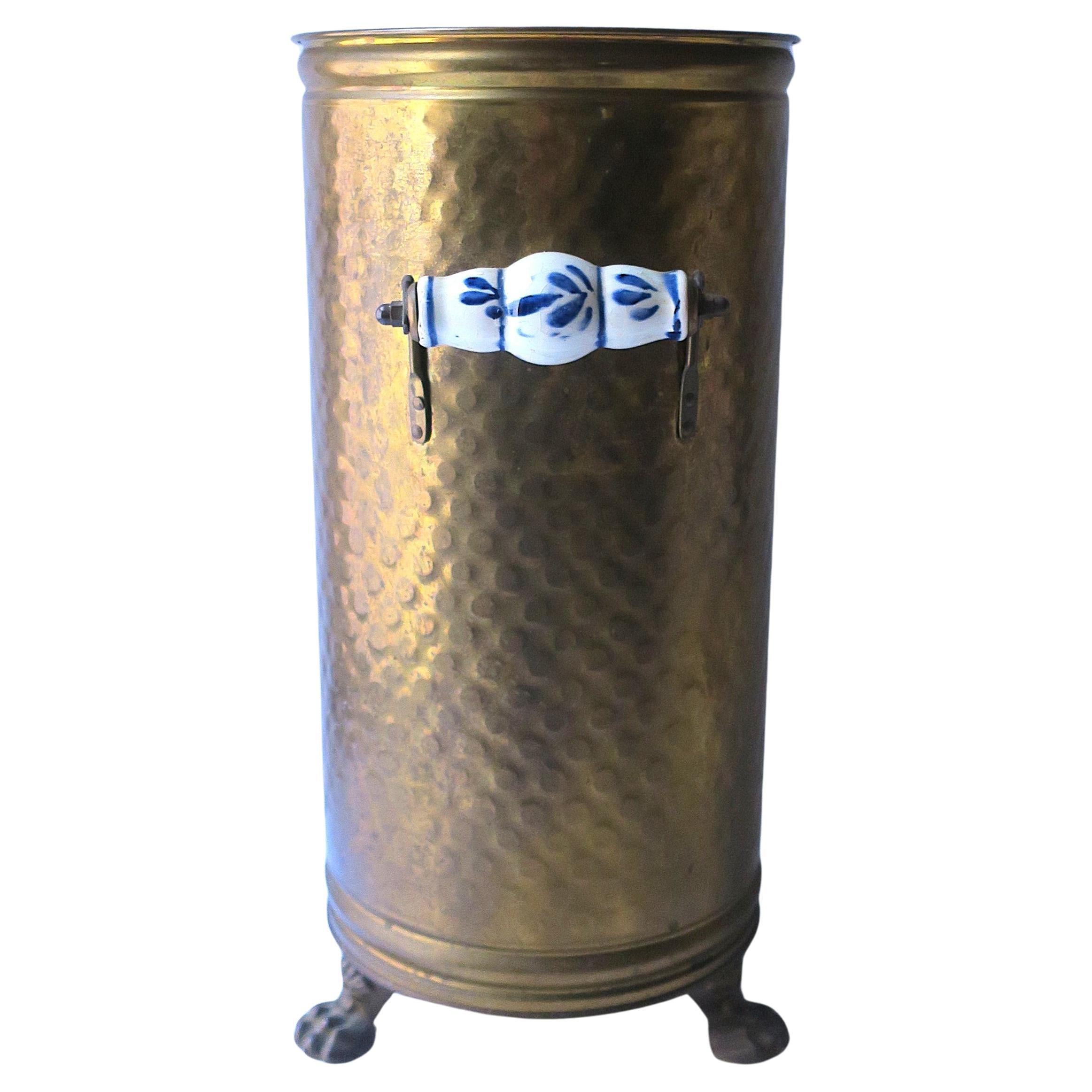 Dutch Brass Umbrella Stand with Lion Paw Feet