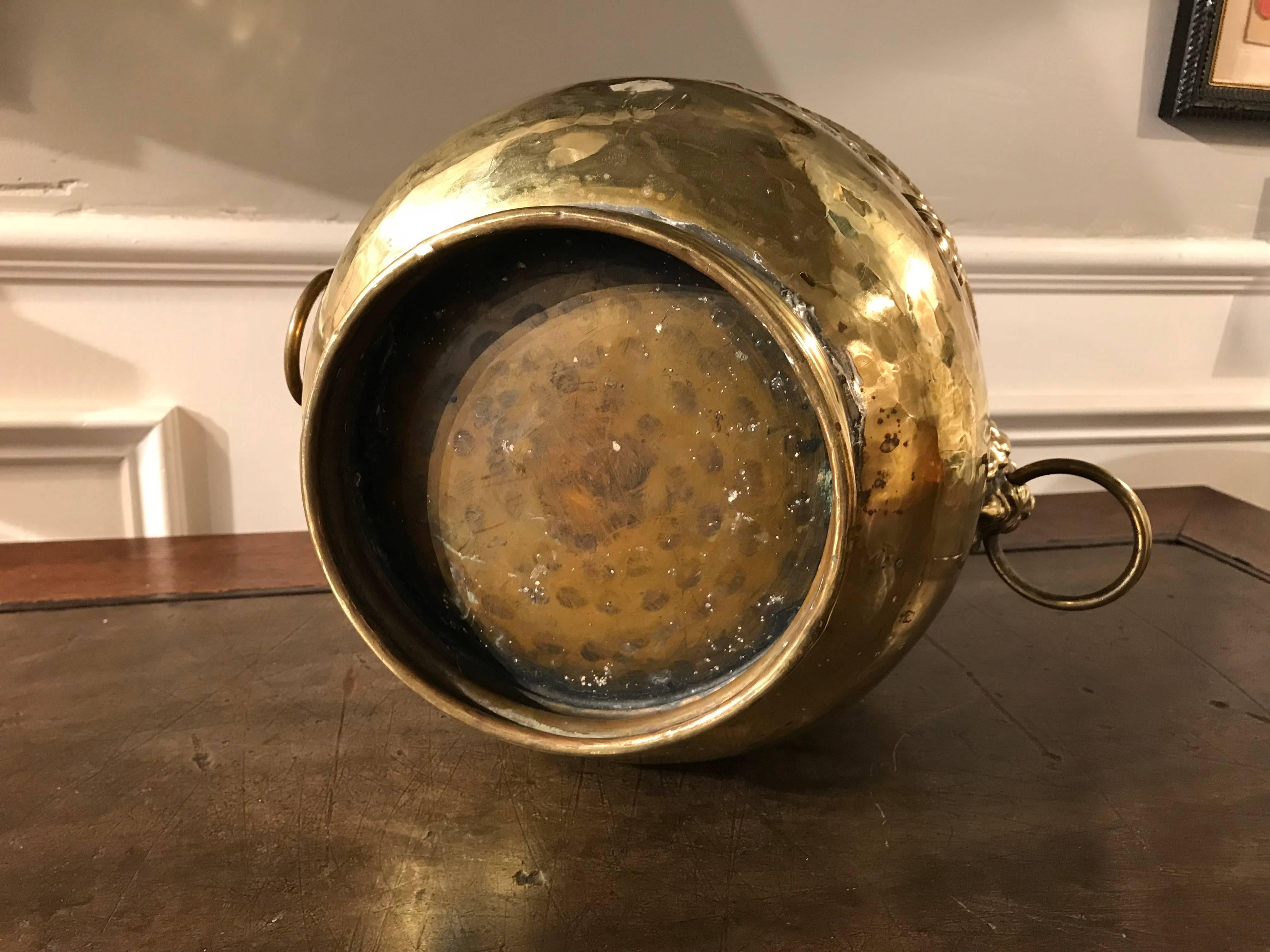 Dutch Brass Wine Cooler with Lion Heads and Grape Vine Decoration 6