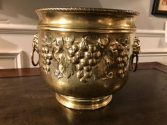 Dutch Brass Wine Cooler with Lion Heads and Grape Vine Decoration