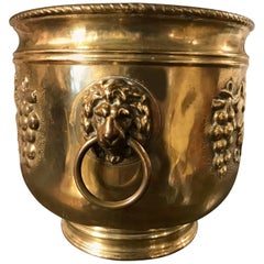 Dutch Brass Wine Cooler with Lion Heads and Grape Vine Decoration