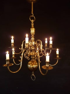 Dutch Bronze Ten-Arm Chandelier with Candles, 1910