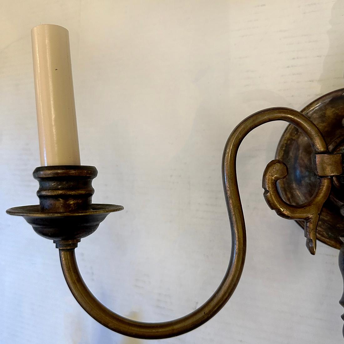 Pair of Dutch Bronze Sconces In Good Condition For Sale In New York, NY