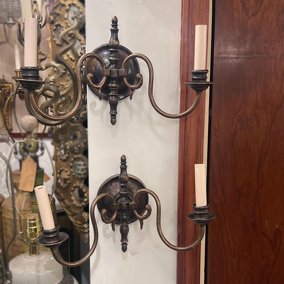 Mid-20th Century Pair of Dutch Bronze Sconces For Sale