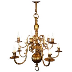 Dutch Bronze Ten-Arm Chandelier with Candles, 1910