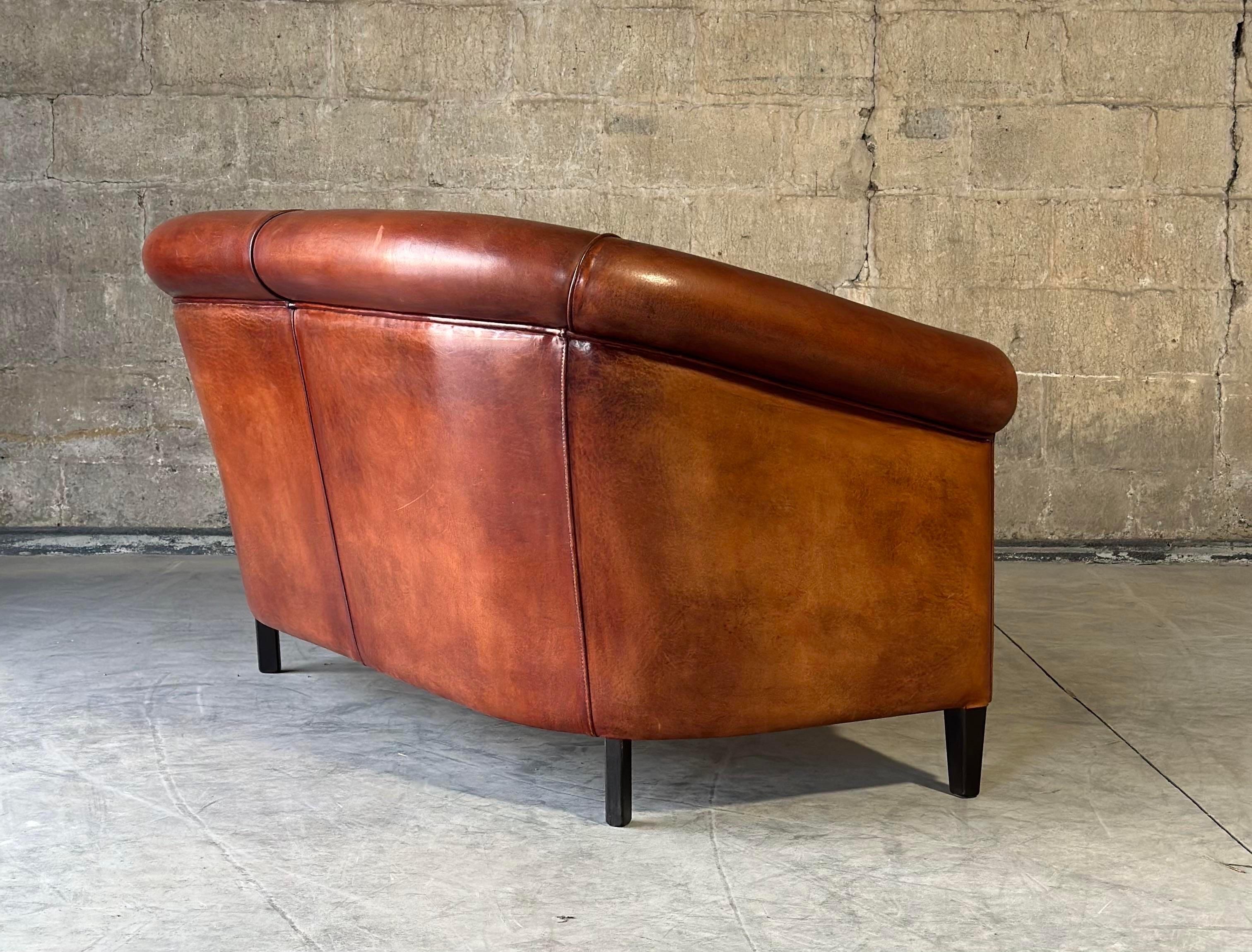 20th Century Dutch Brown Leather Settee For Sale