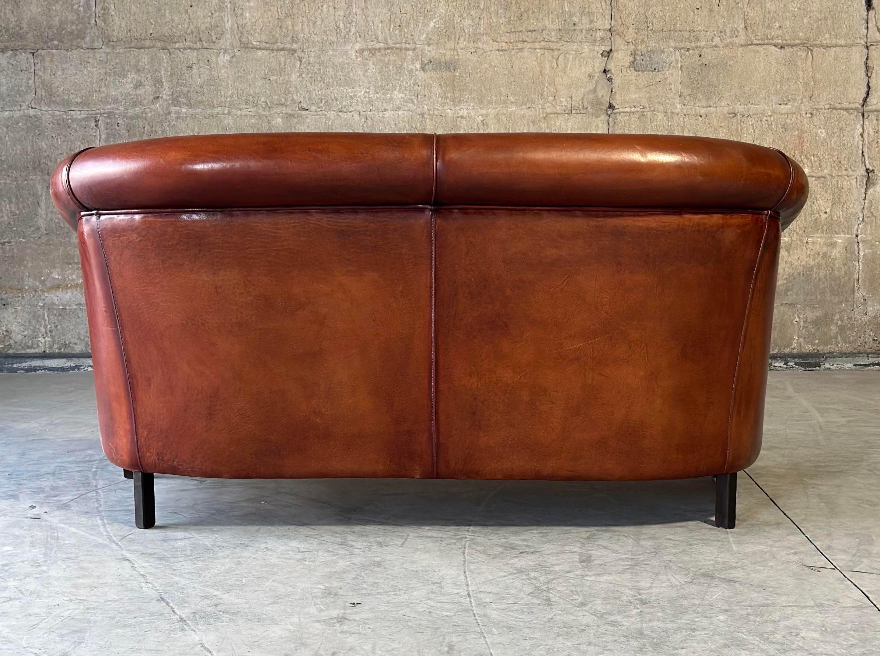 Dutch Brown Leather Settee For Sale 1