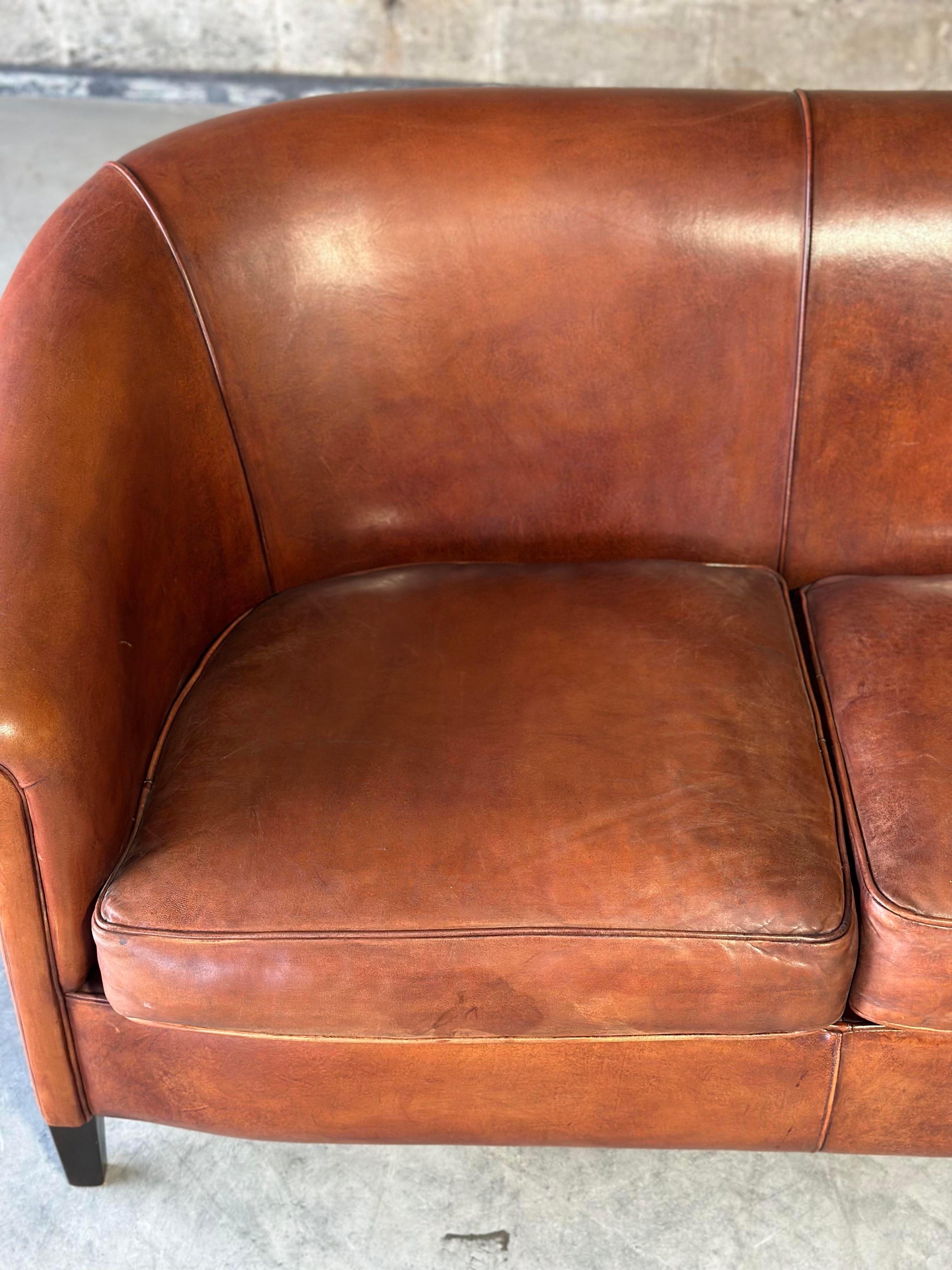 Dutch Brown Leather Settee For Sale 4