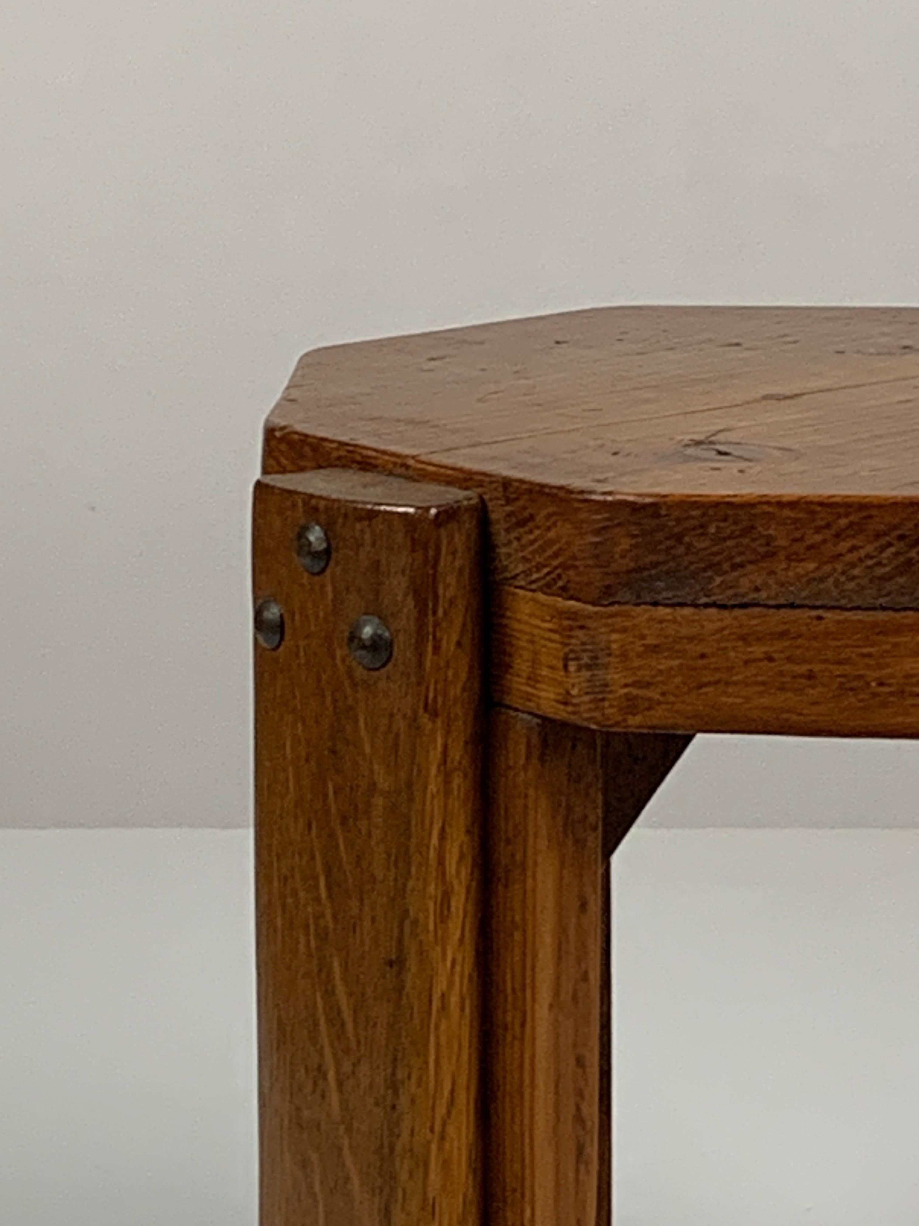 Oak Dutch brutalist Art Deco small low stool plant stand 1930s-1950s