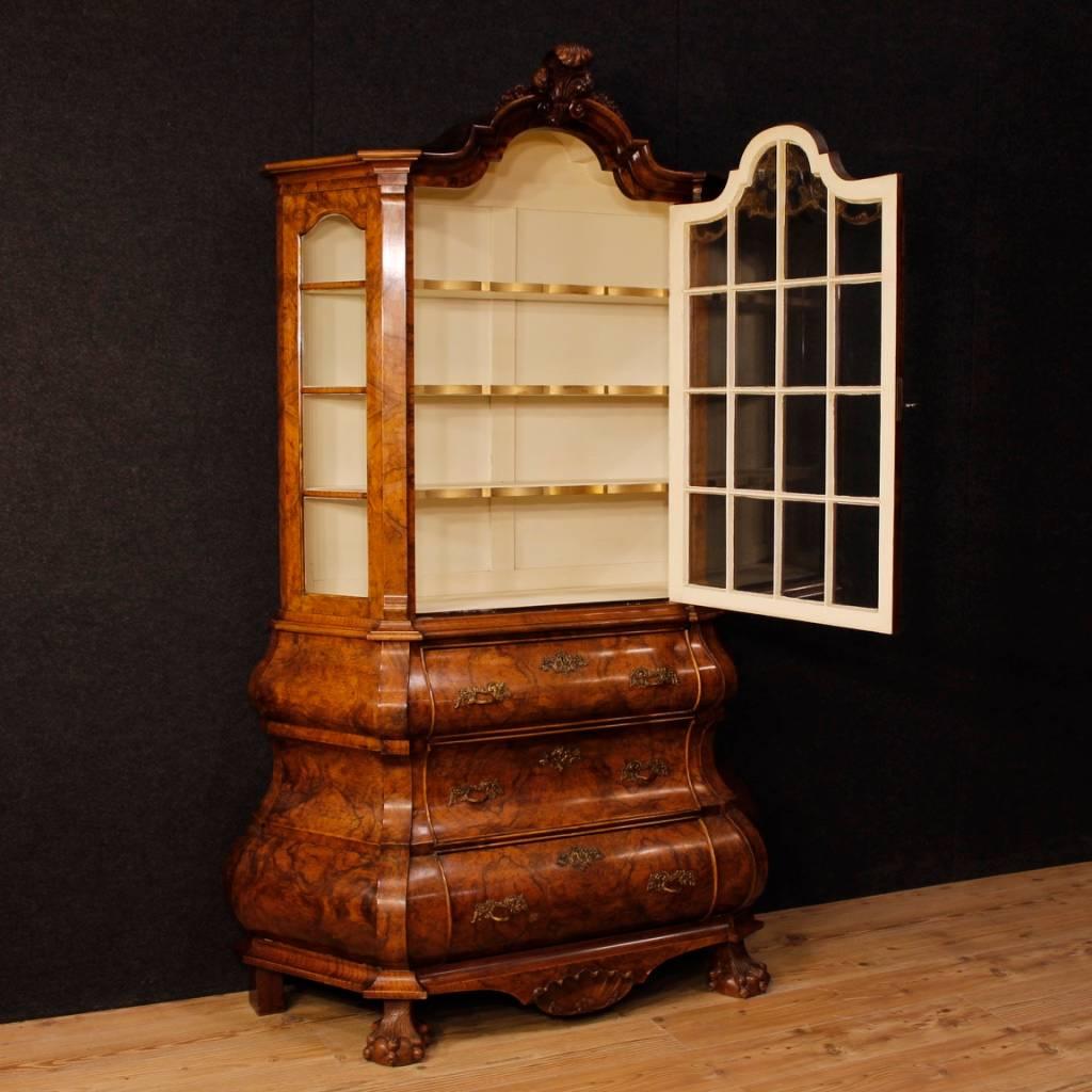 Dutch Burl Walnut and Carved Mahogany Wooden Showcase from 20th Century 2