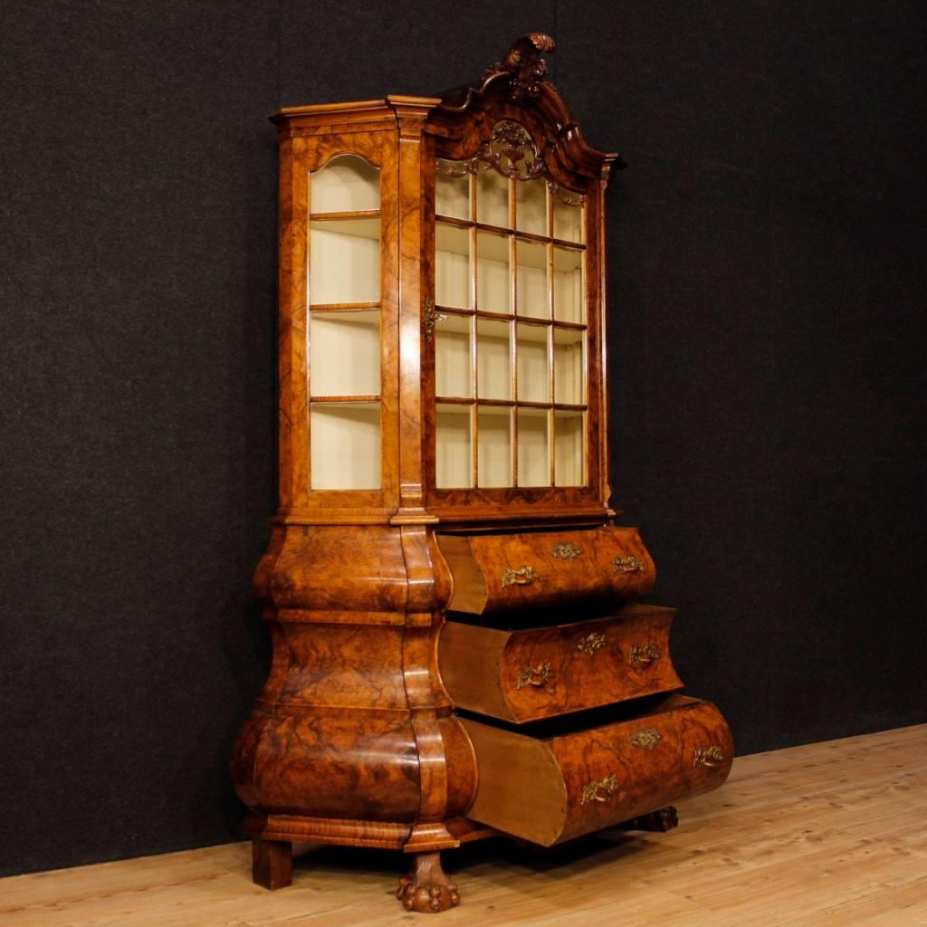 Dutch Burl Walnut and Carved Mahogany Wooden Showcase from 20th Century 3