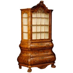 Dutch Burl Walnut and Carved Mahogany Wooden Showcase from 20th Century