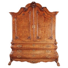 Dutch Burl Walnut Cabinet on Bombe Base-Exceptional Quality