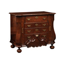 Dutch Burled Walnut Commode with Herringbone Crossbanding, Secretary Drawer