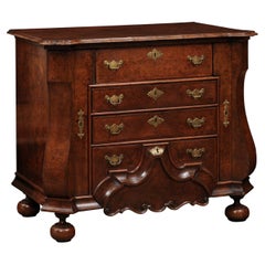  Dutch Burled Walnut Commode with Herringbone Crossbanding, Secretary Drawer