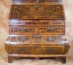 Dutch Burr Walnut Bureau Bookcase