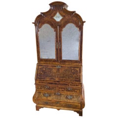 Dutch Burr Walnut Bureau Bookcase