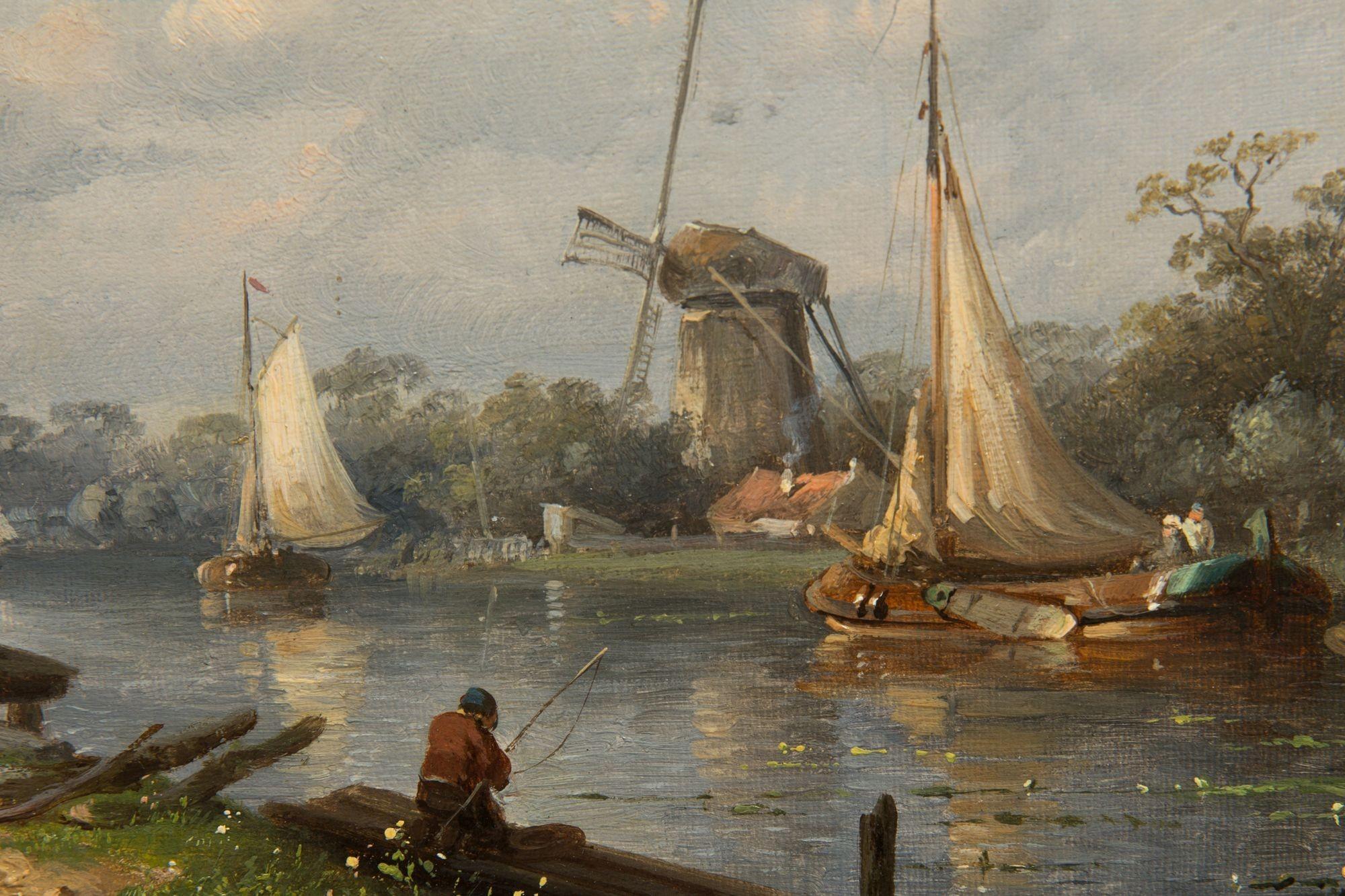 Dutch Canal Antique Landscape Painting by Charles Leickert, circa 1859 6