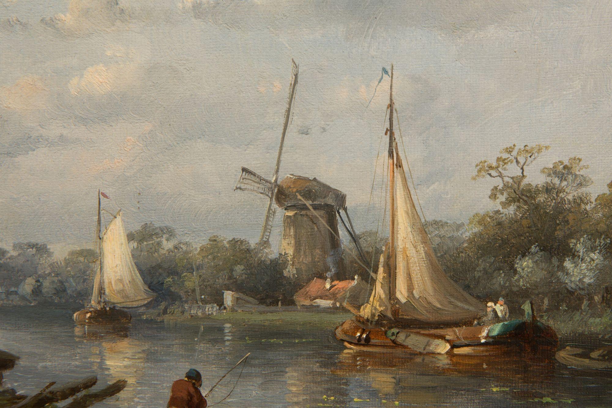 Dutch Canal Antique Landscape Painting by Charles Leickert, circa 1859 7
