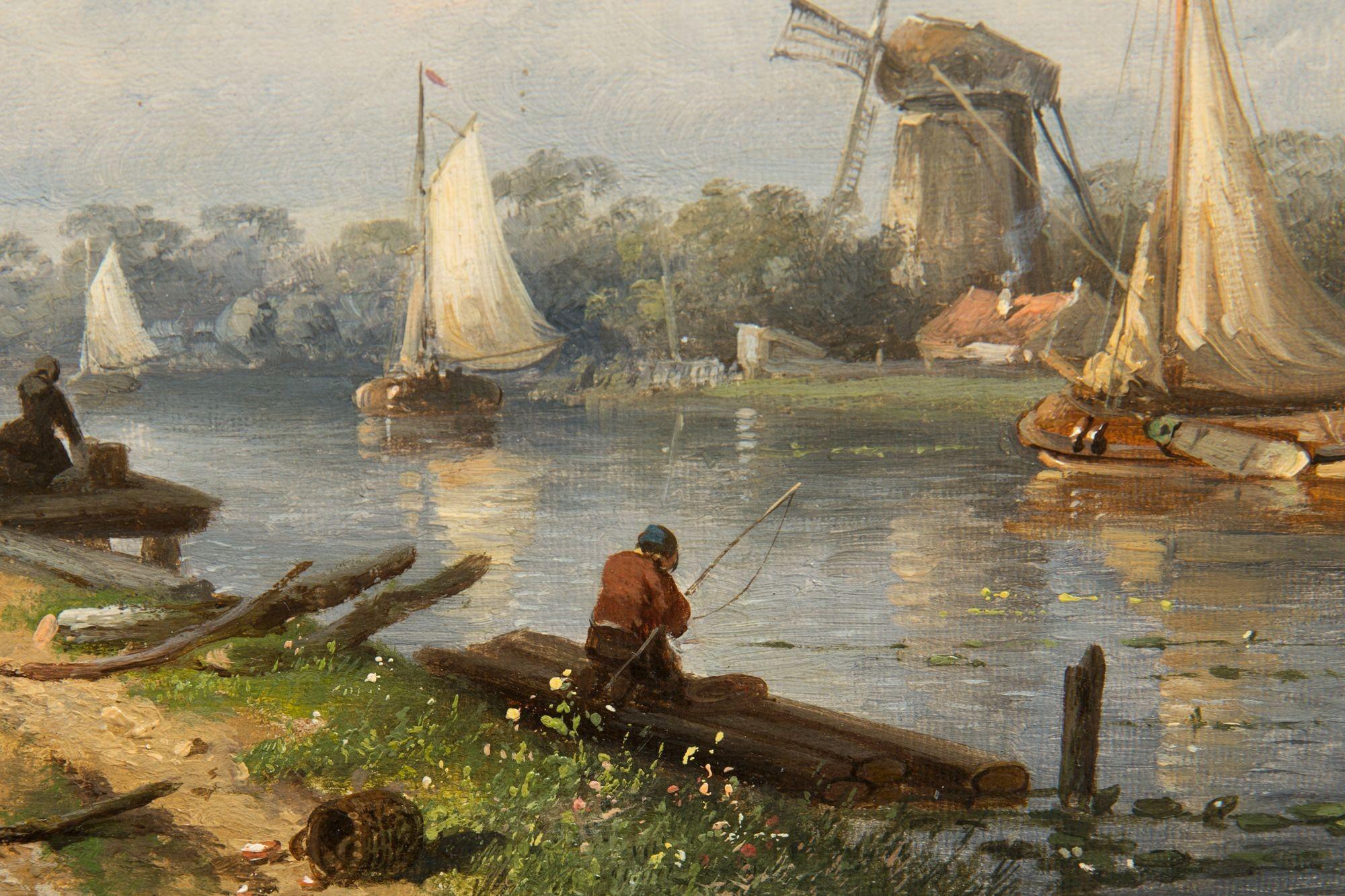 Dutch Canal Antique Landscape Painting by Charles Leickert, circa 1859 8