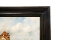 Dutch Canal Antique Landscape Painting by Charles Leickert, circa 1859