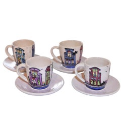 Dutch Canal Home Design Handmade Espresso Cups with Underplates Set of 4