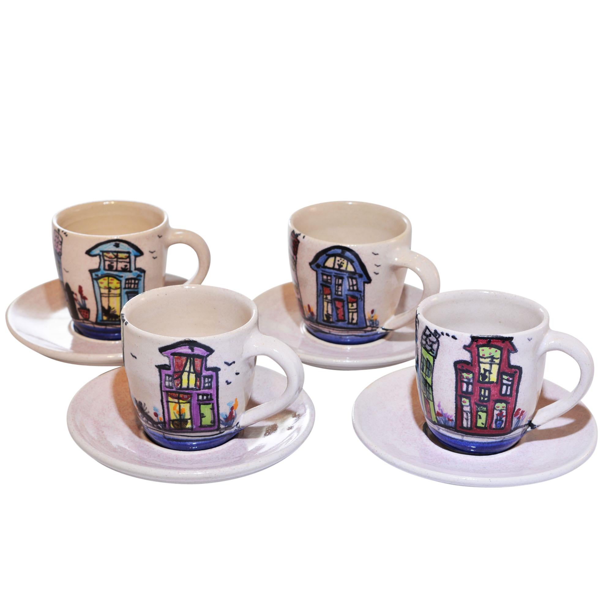 Dutch Canal Home Design Handmade Espresso Cups with Underplates Set of