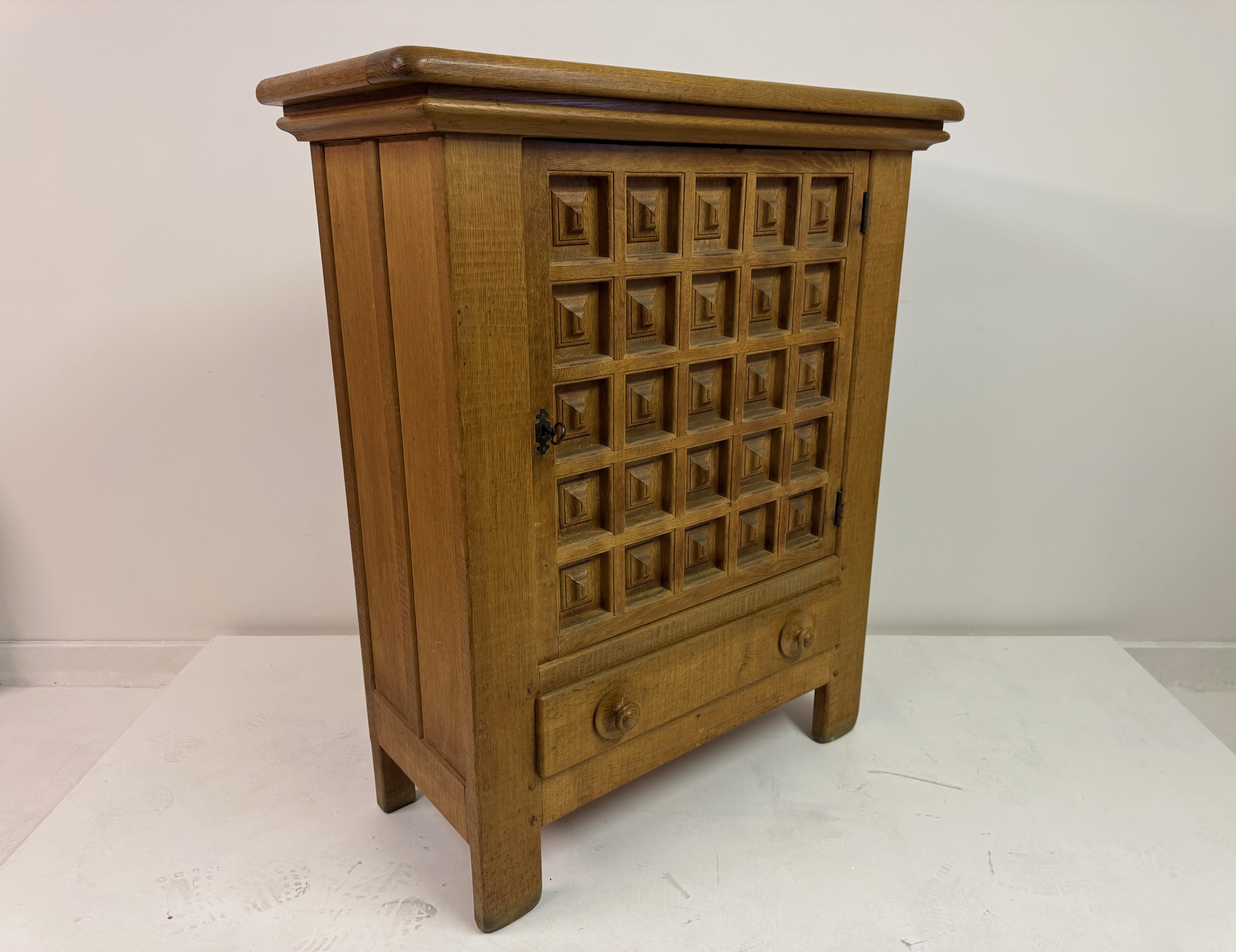 Dutch Carved Oak Brutalist Cupboard, 1960s For Sale 12