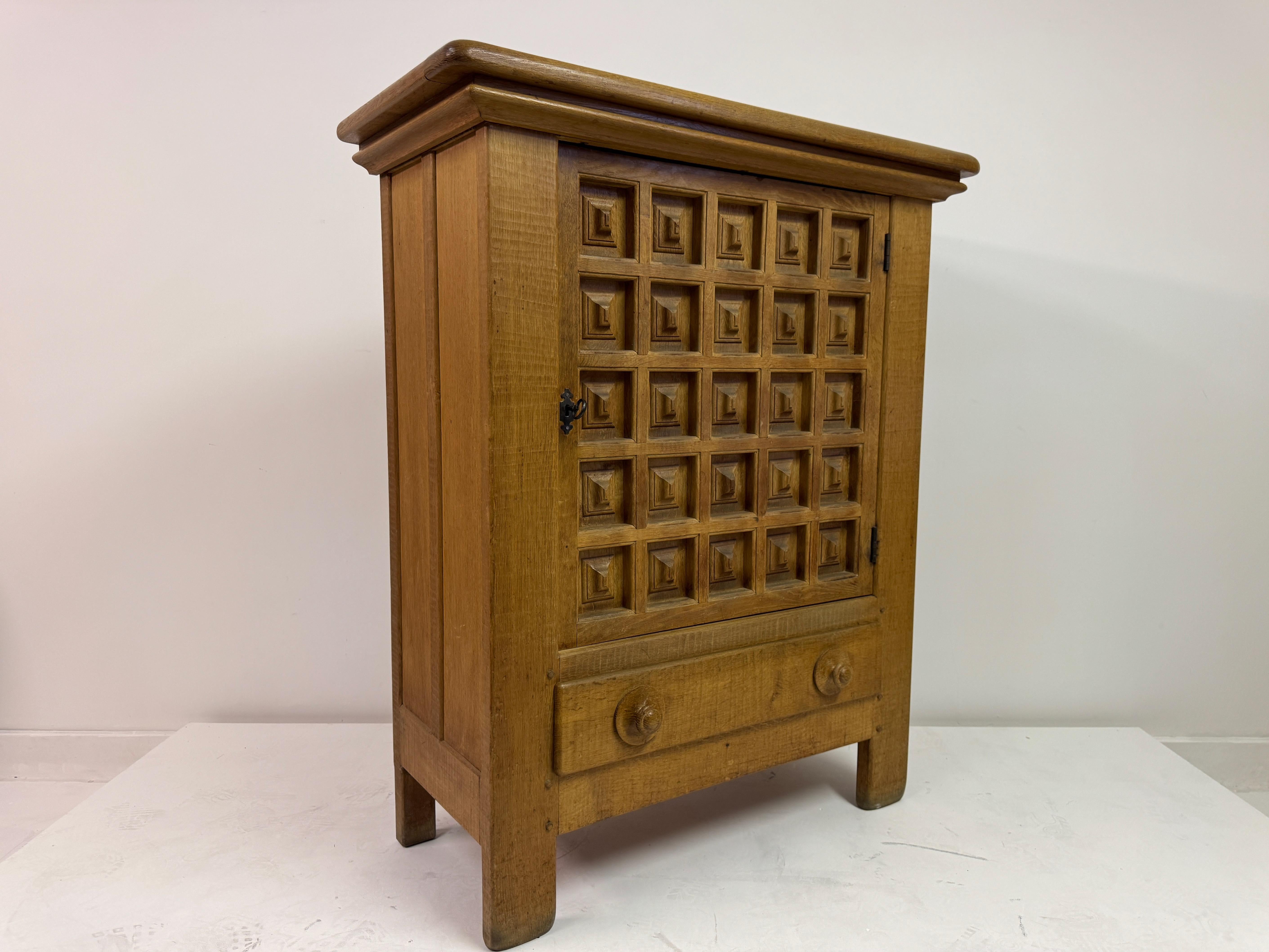 Dutch Carved Oak Brutalist Cupboard, 1960s For Sale 13