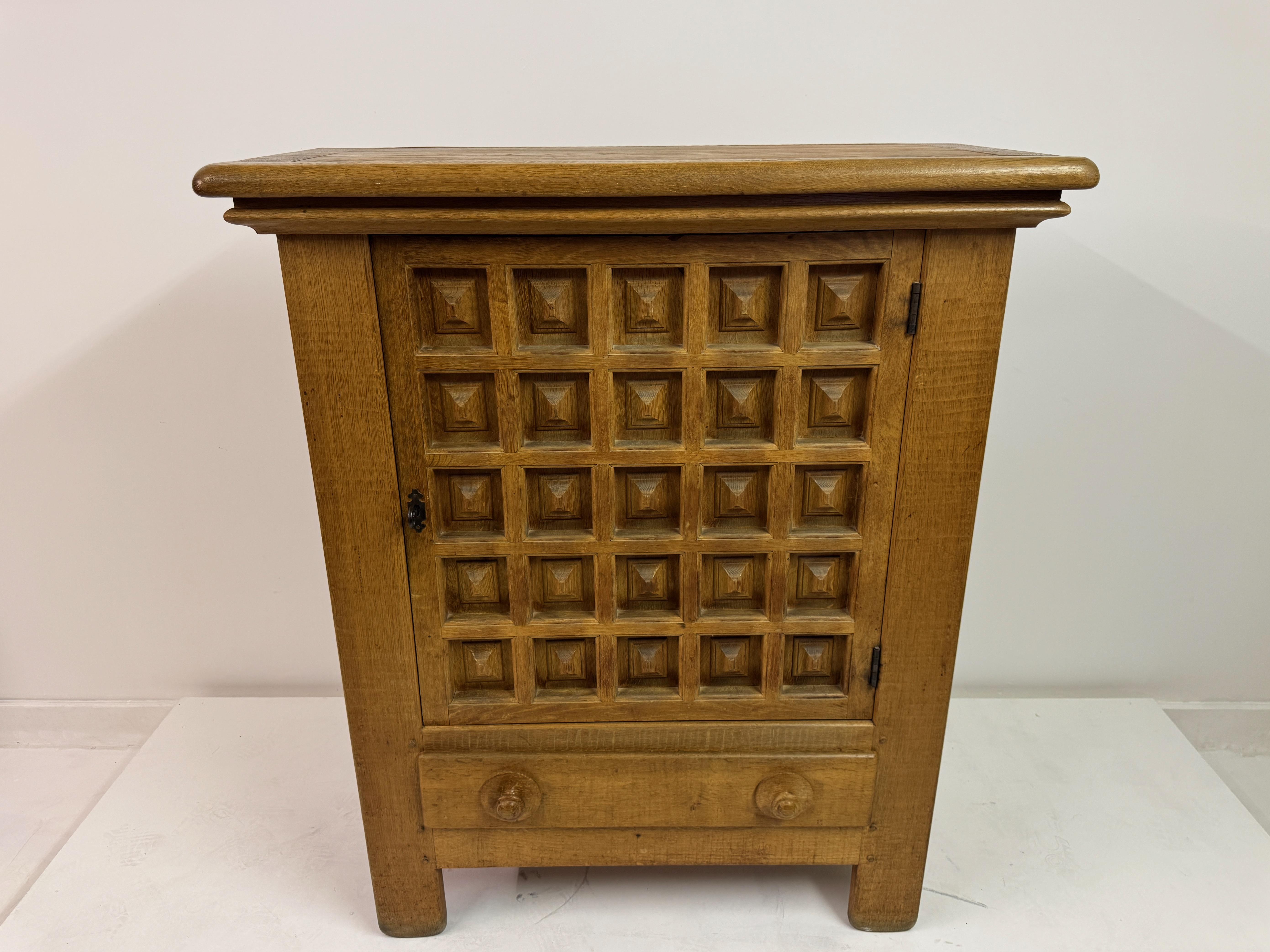 20th Century Dutch Carved Oak Brutalist Cupboard, 1960s For Sale