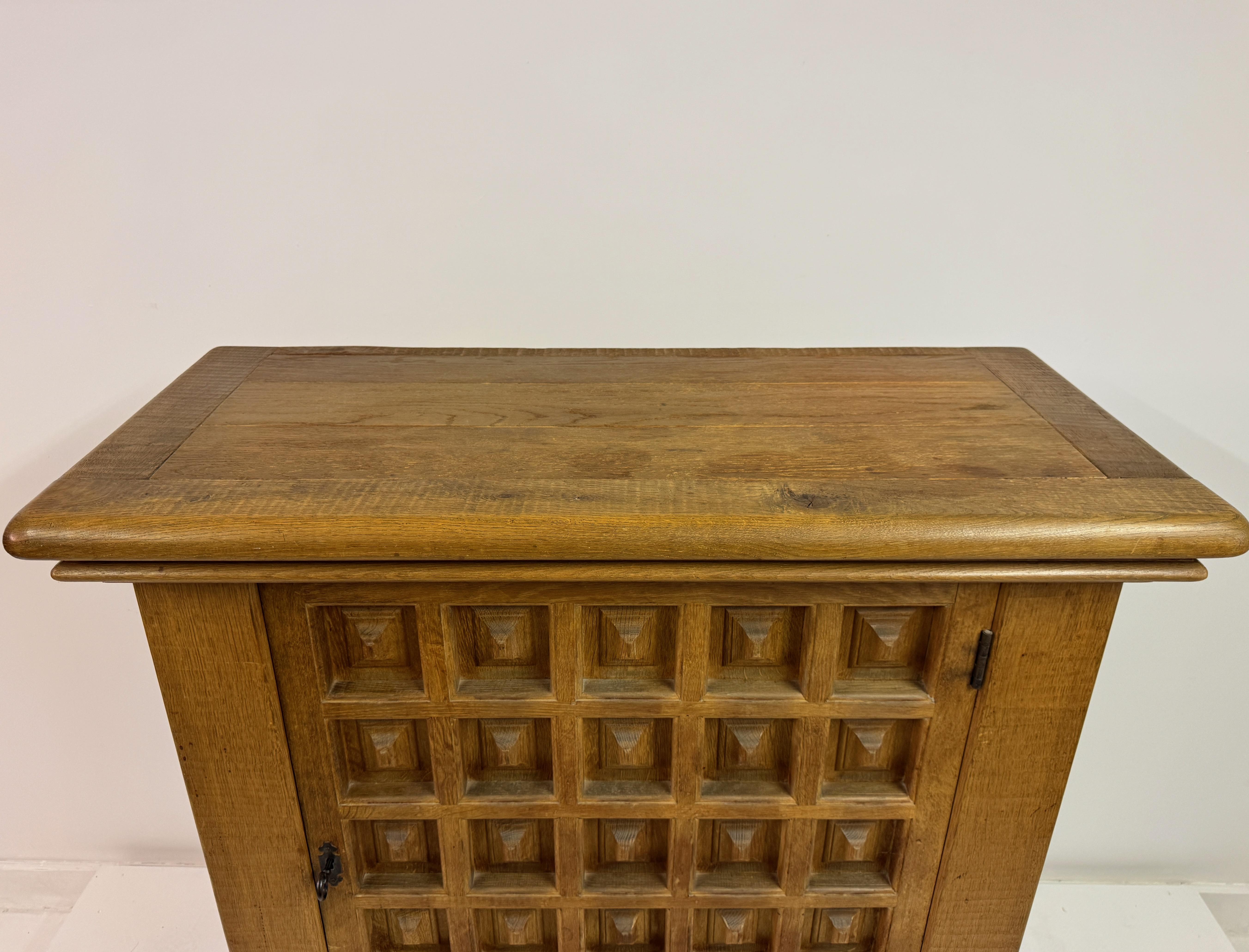 Dutch Carved Oak Brutalist Cupboard, 1960s For Sale 1