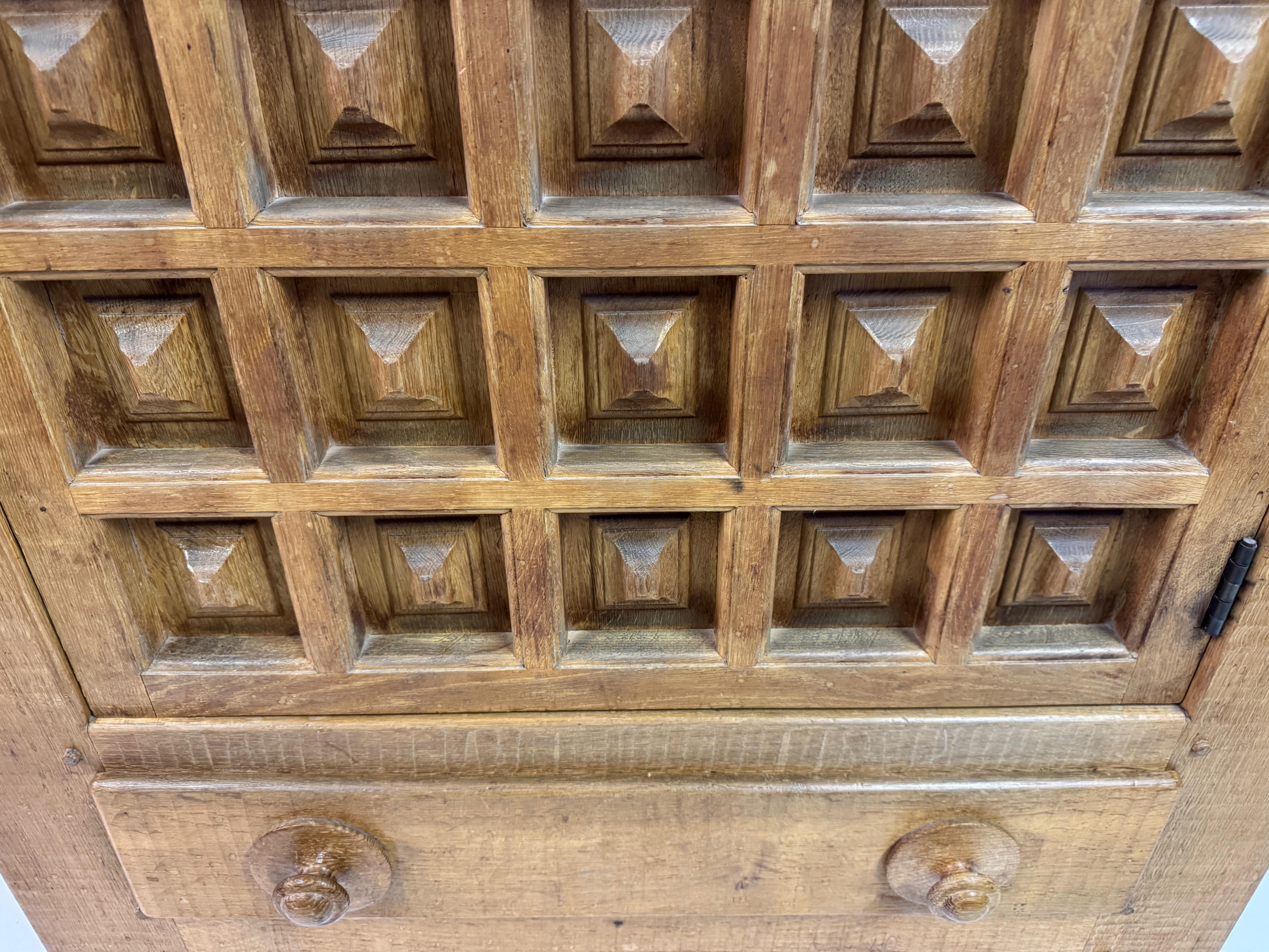 Dutch Carved Oak Brutalist Cupboard, 1960s For Sale 4