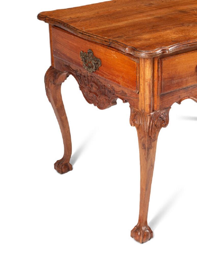 Dutch Carved Walnut Table with Two Drawers, 19th Century For Sale 1