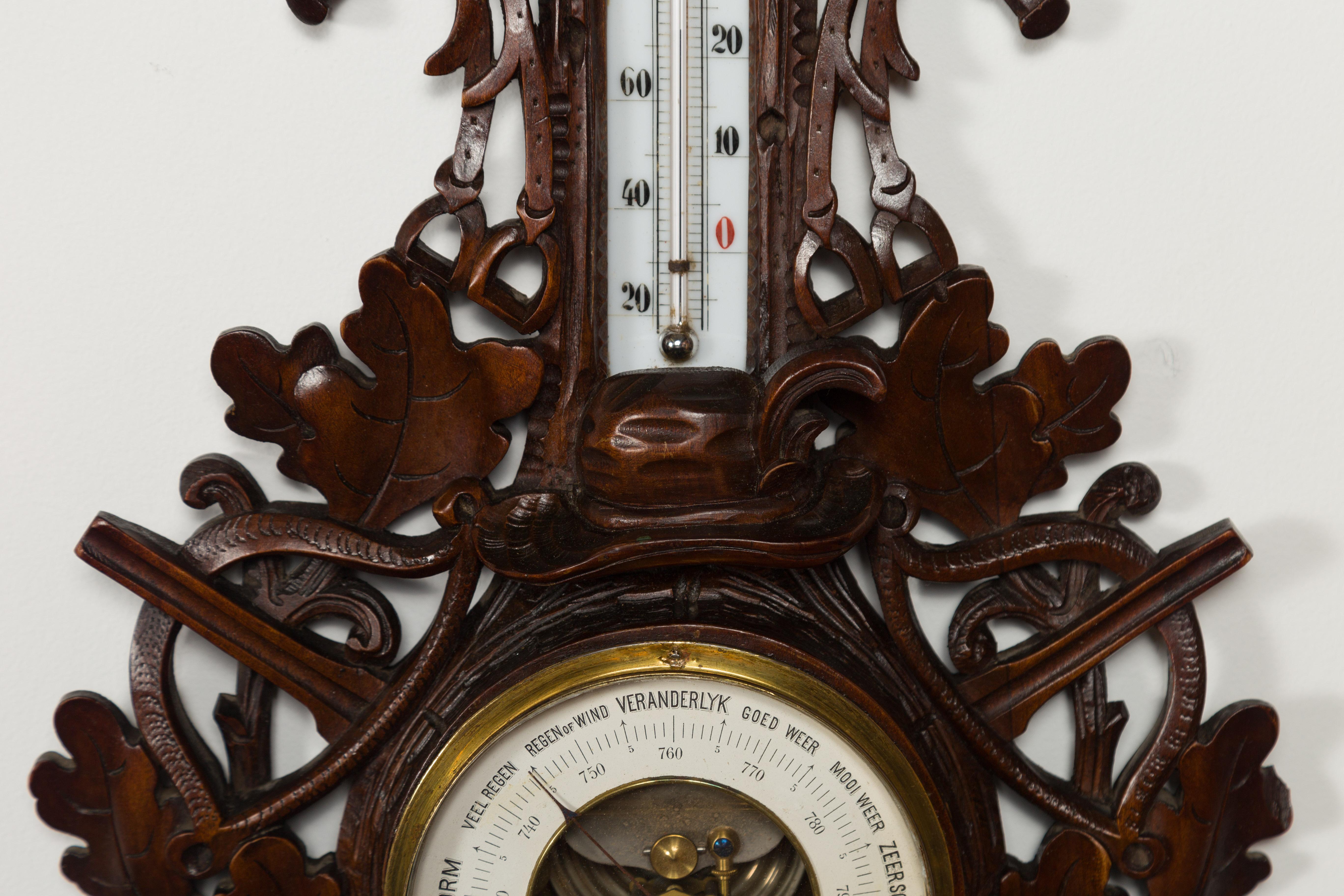 Dutch Carved Wooden Barometer with Horse Motif by Gebroeders Caminada, Rotterdam For Sale 3