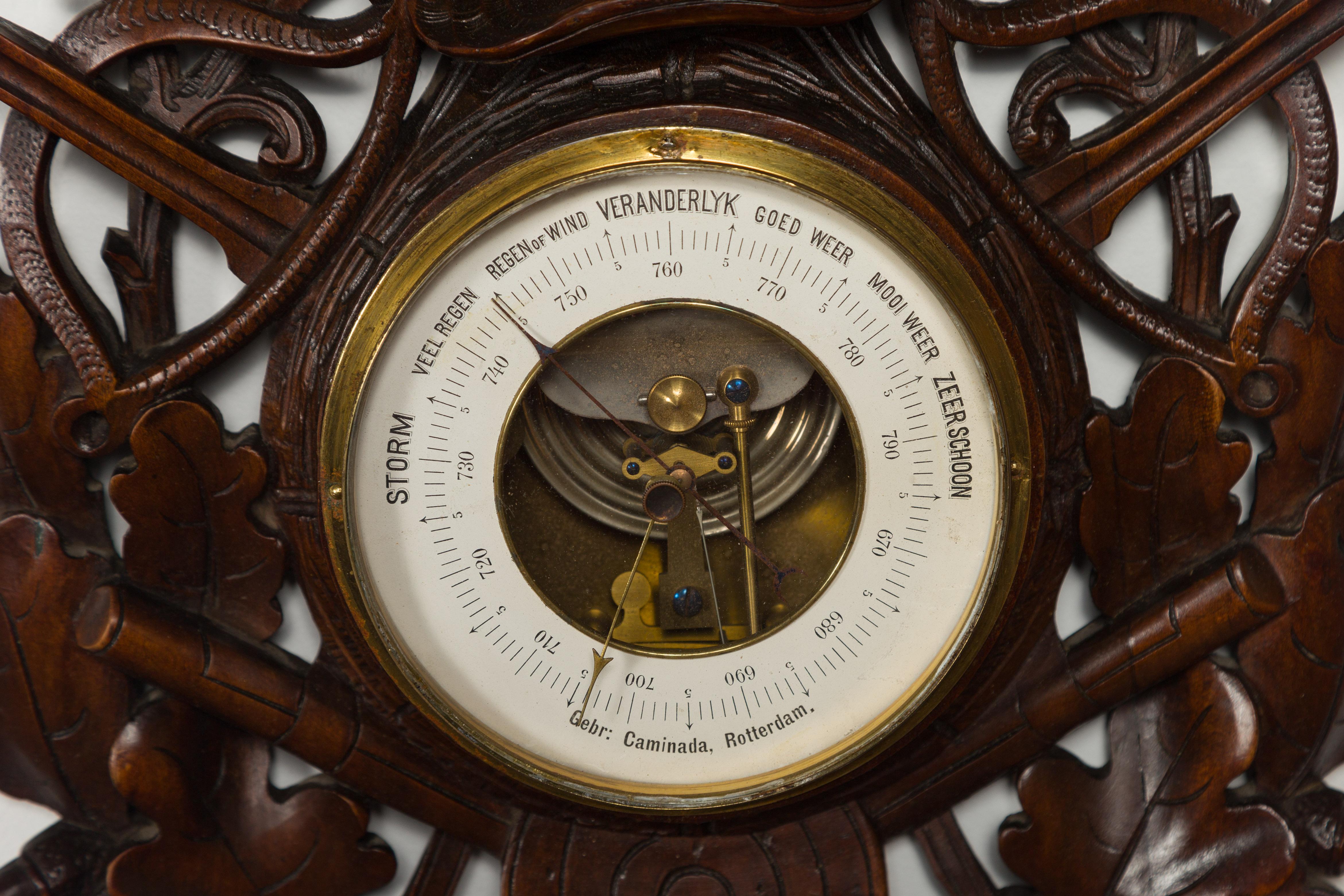 Dutch Carved Wooden Barometer with Horse Motif by Gebroeders Caminada, Rotterdam For Sale 4