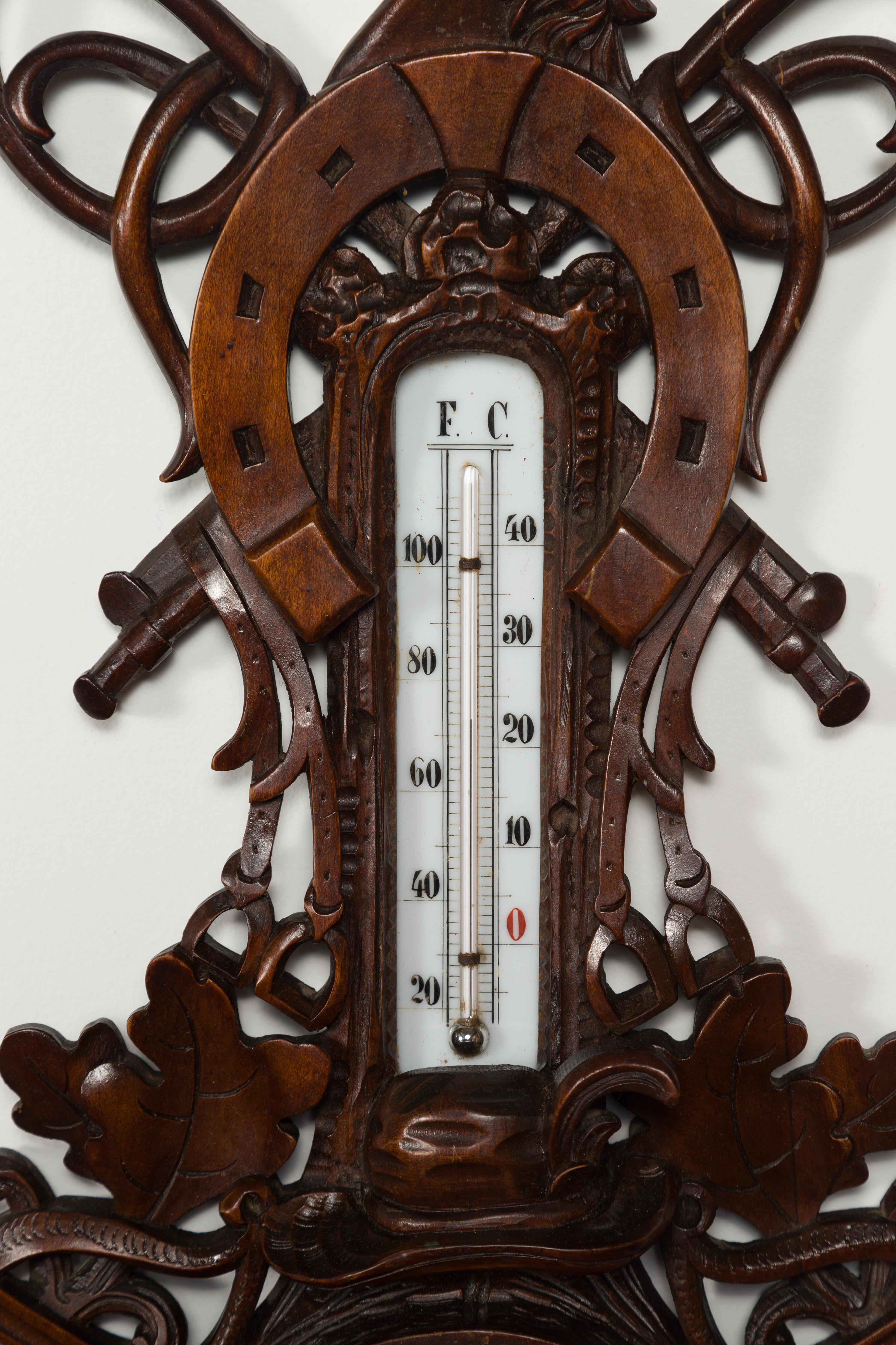 Dutch Carved Wooden Barometer with Horse Motif by Gebroeders Caminada, Rotterdam For Sale 5