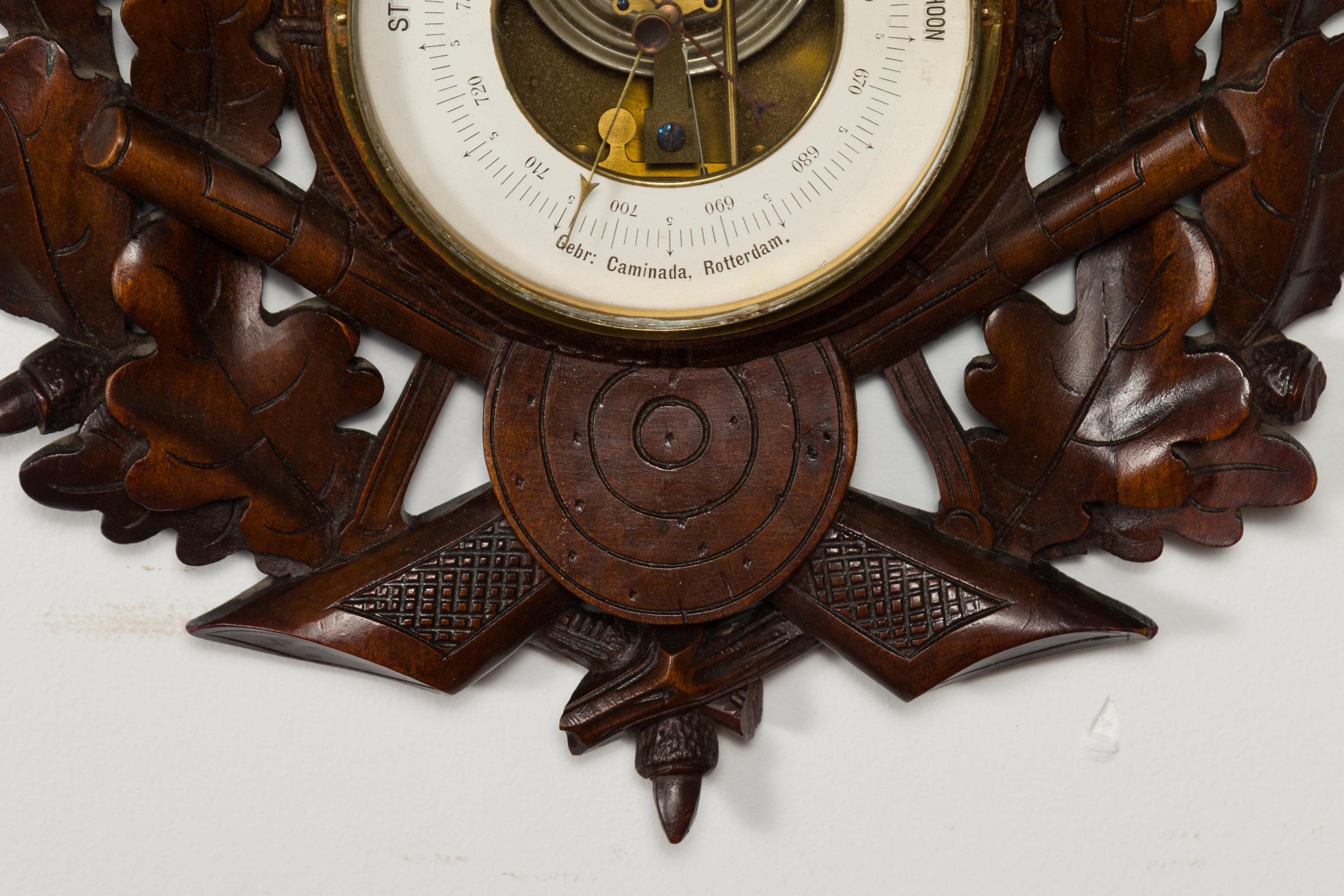 19th Century Dutch Carved Wooden Barometer with Horse Motif by Gebroeders Caminada, Rotterdam For Sale