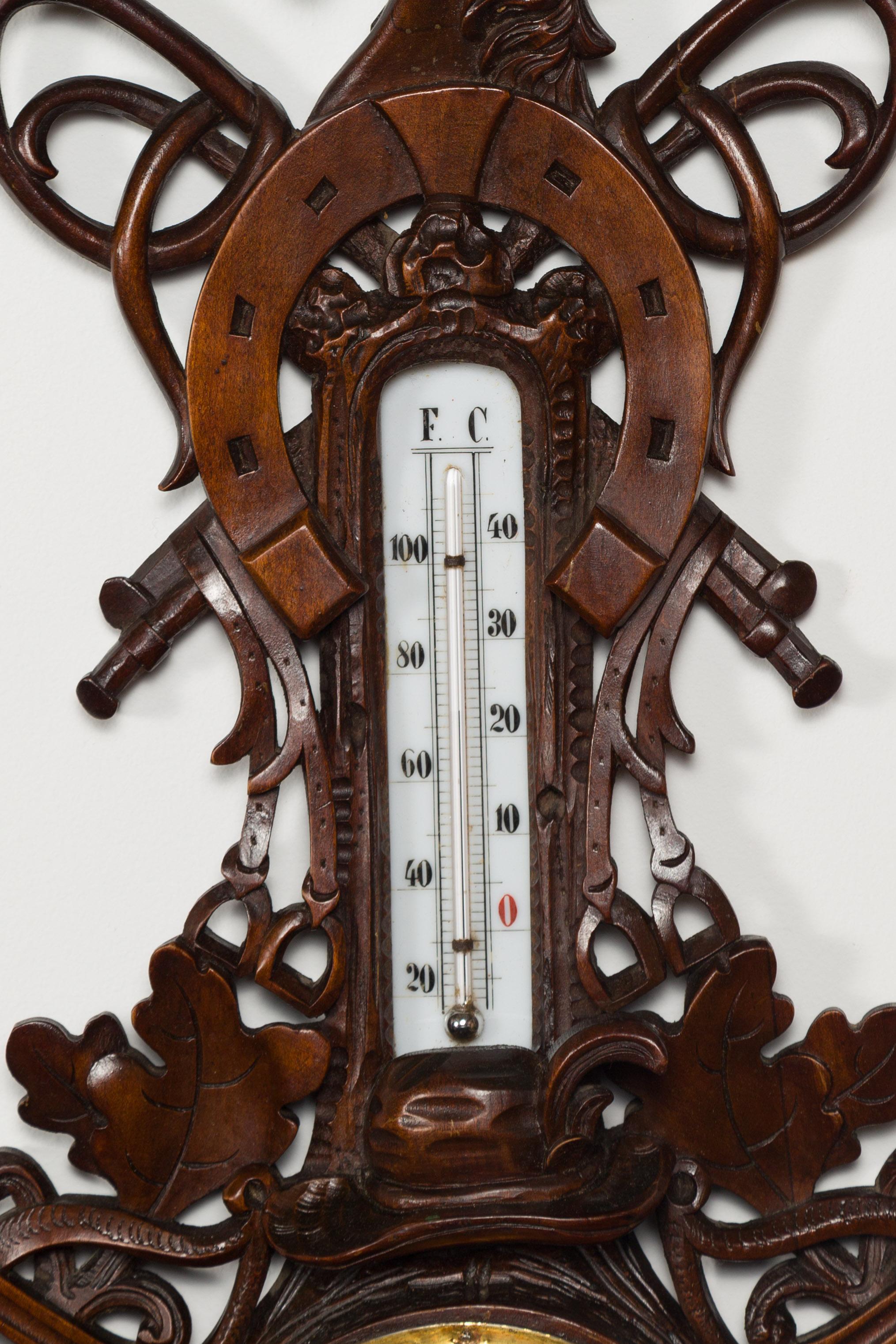 Dutch Carved Wooden Barometer with Horse Motif by Gebroeders Caminada, Rotterdam For Sale 1