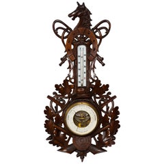 Dutch Carved Wooden Barometer with Horse Motif by Gebroeders Caminada, Rotterdam