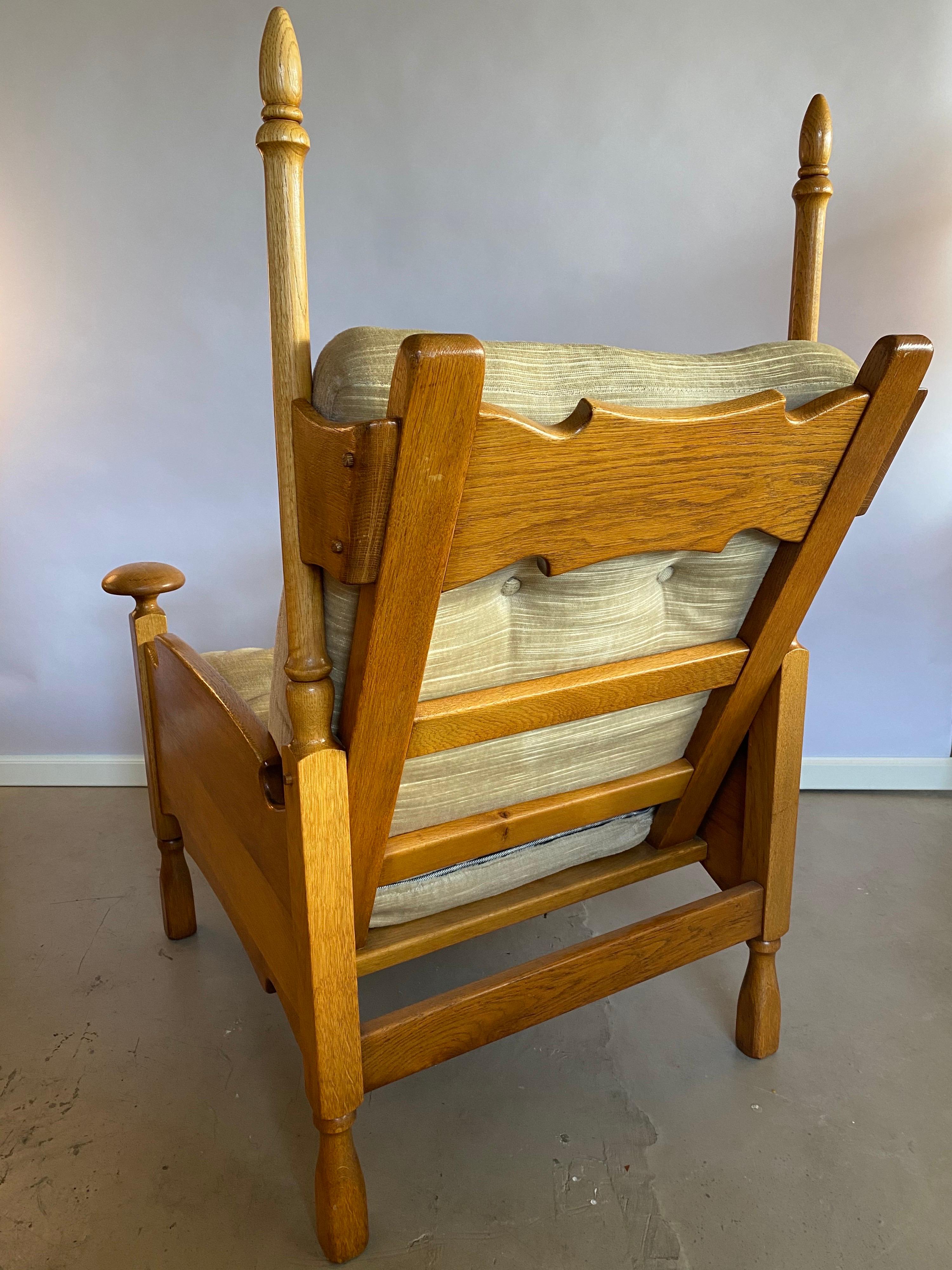 European Pair of Dutch Castle Lounge Chairs in Oak, with Sheep Skin For Sale
