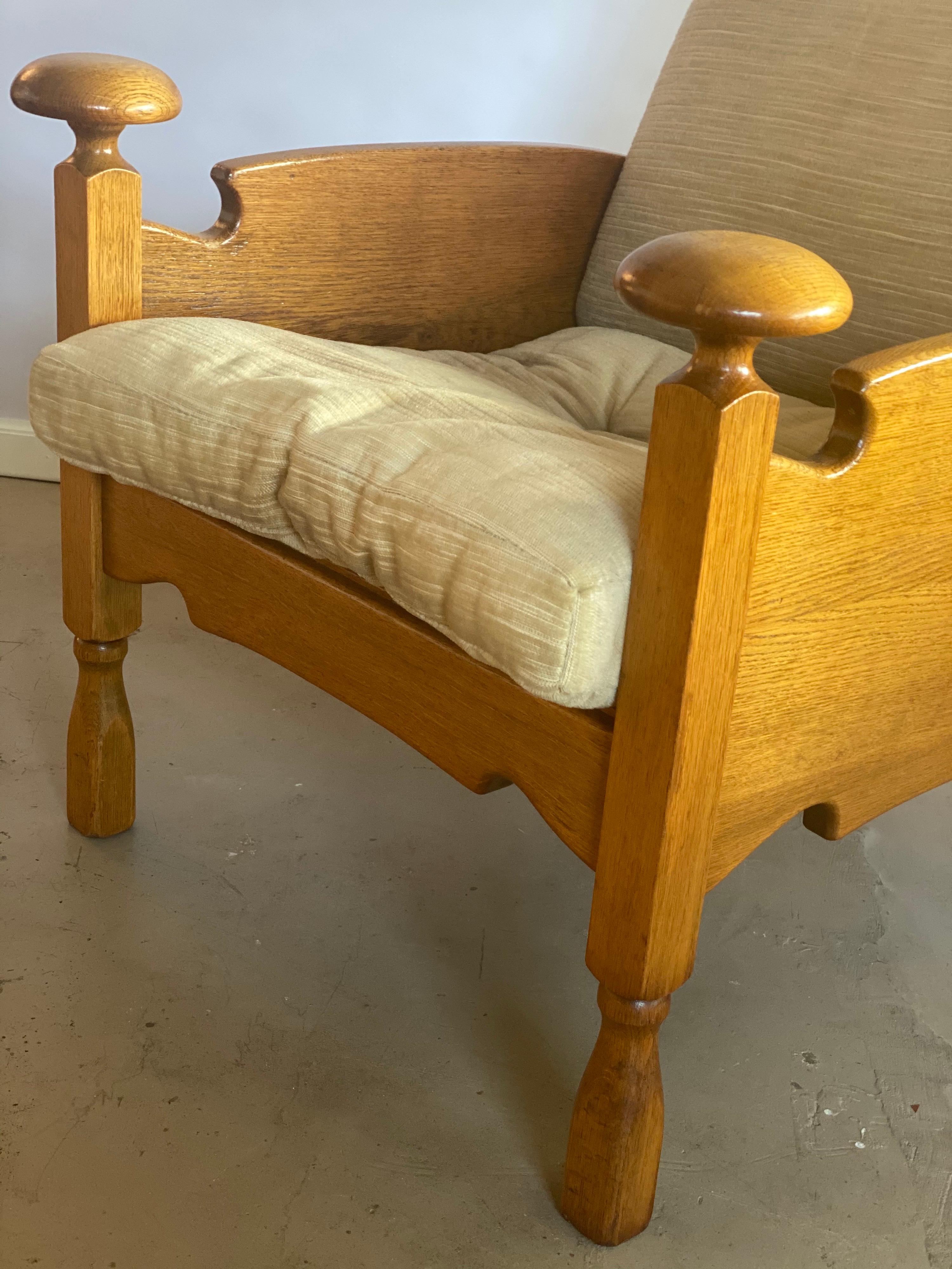 Mid-20th Century Pair of Dutch Castle Lounge Chairs in Oak, with Sheep Skin For Sale