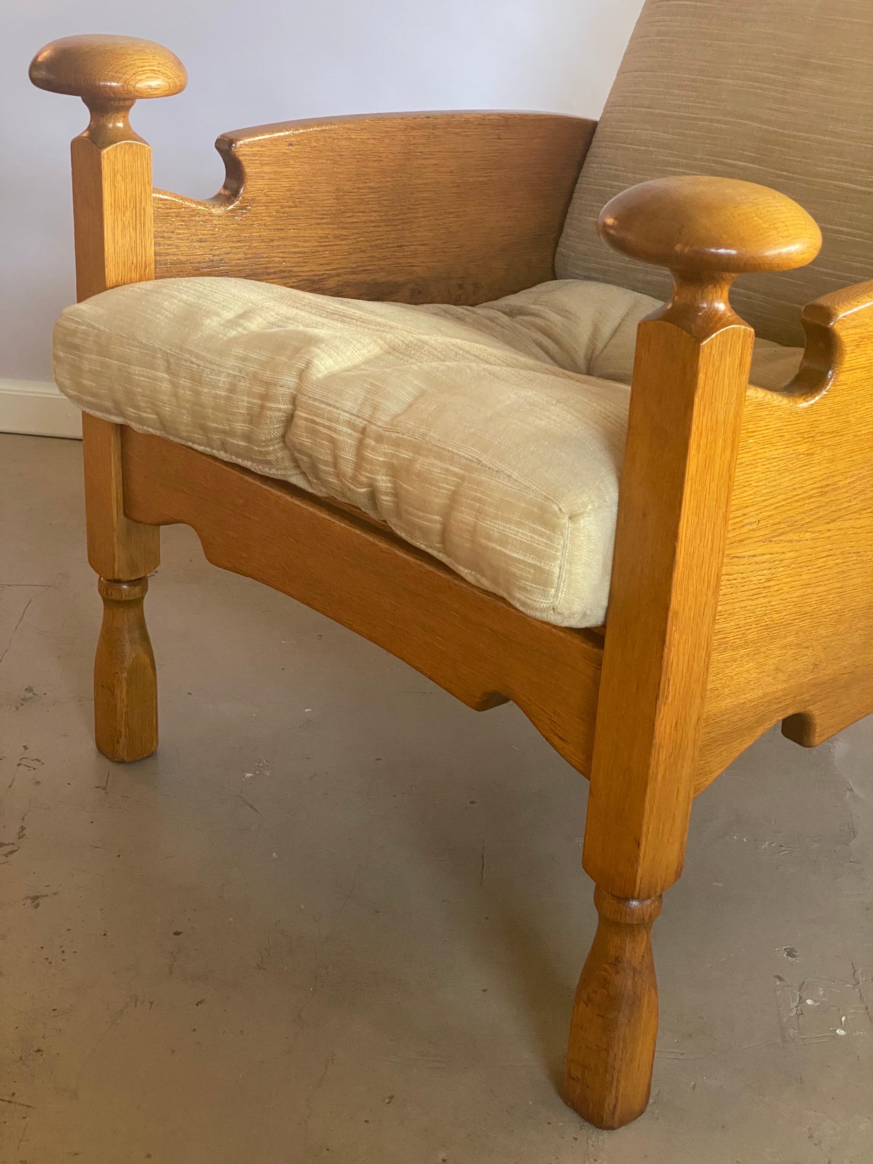 Velvet Pair of Dutch Castle Lounge Chairs in Oak, with Sheep Skin For Sale