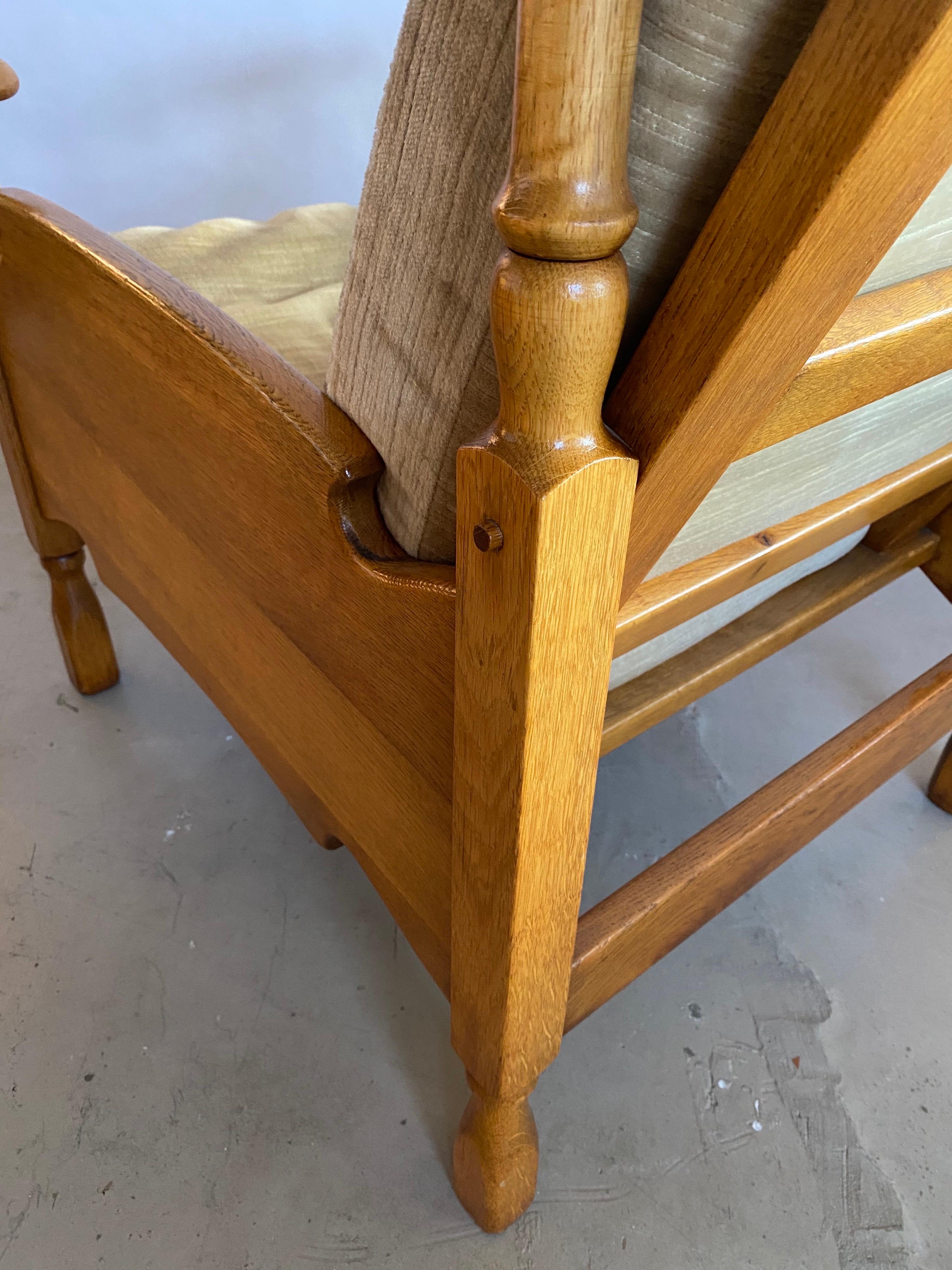 Pair of Dutch Castle Lounge Chairs in Oak, with Sheep Skin For Sale 1