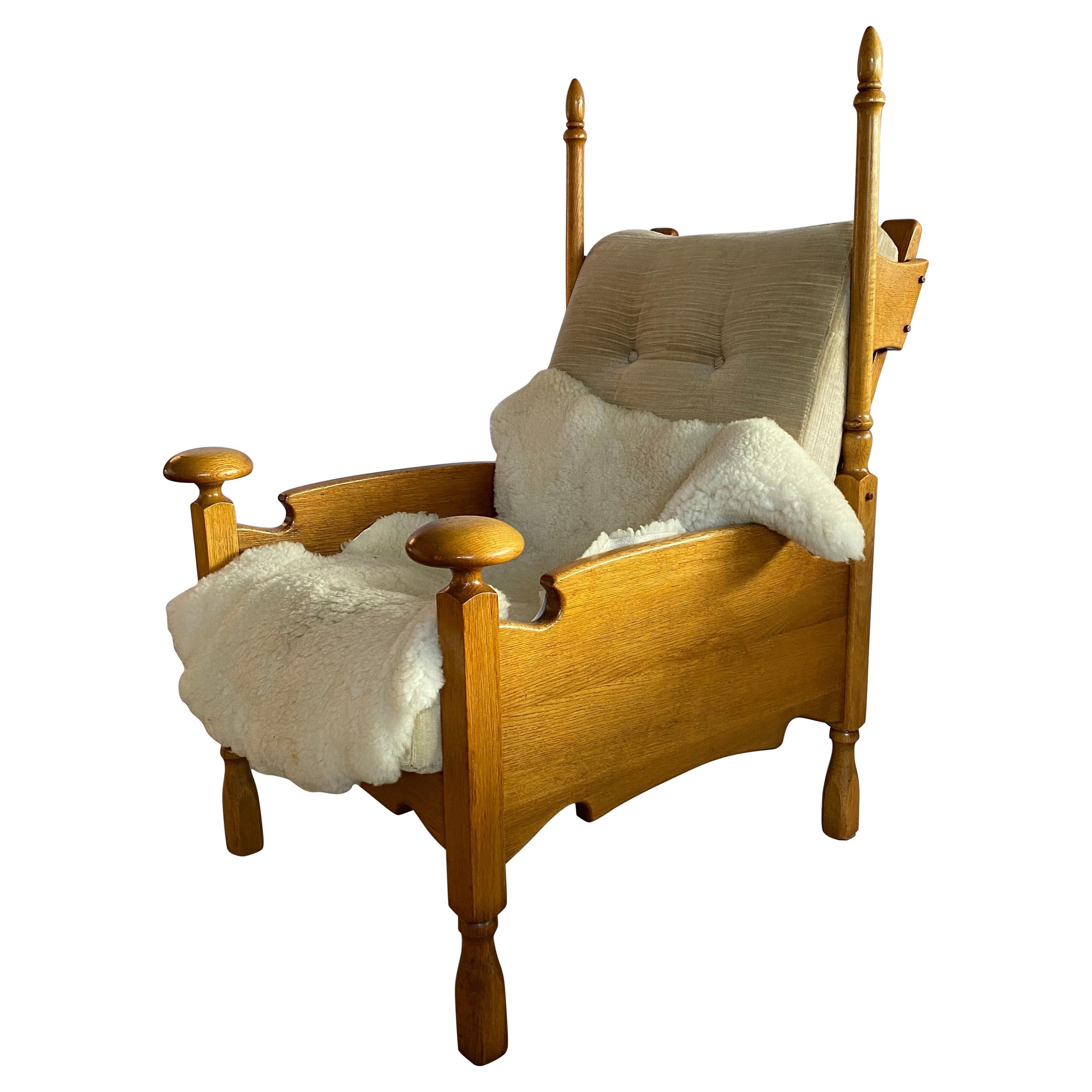 Pair of Dutch Castle Lounge Chairs in Oak, with Sheep Skin