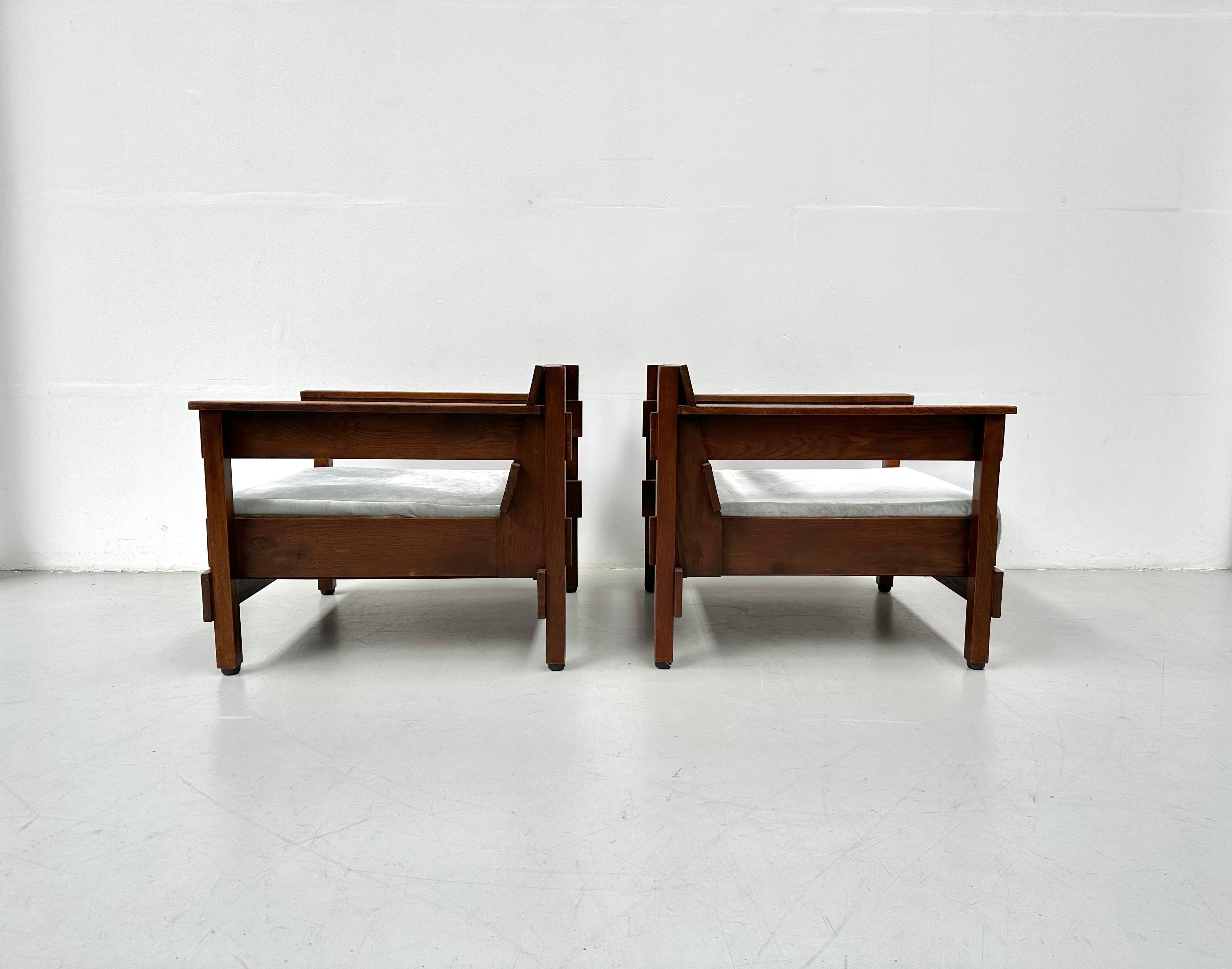 Dutch Mid Century Brutalist Oak Armchairs by Paul Bromberg for Metz & Co, 1950s. 1