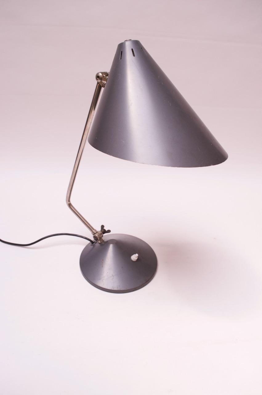 Dutch Chrome and Painted Gray Metal Task Lamp with Oversized Shade by Hala For Sale 2