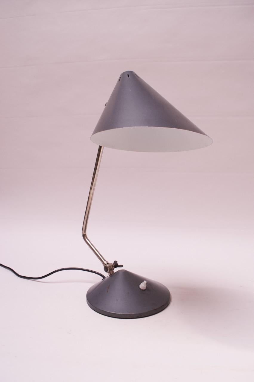 Dutch Chrome and Painted Gray Metal Task Lamp with Oversized Shade by Hala For Sale 3