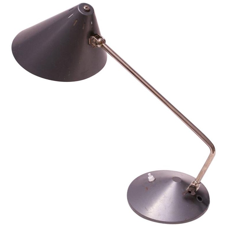 Dutch Chrome and Painted Gray Metal Task Lamp with Oversized Shade by Hala  For Sale at 1stDibs